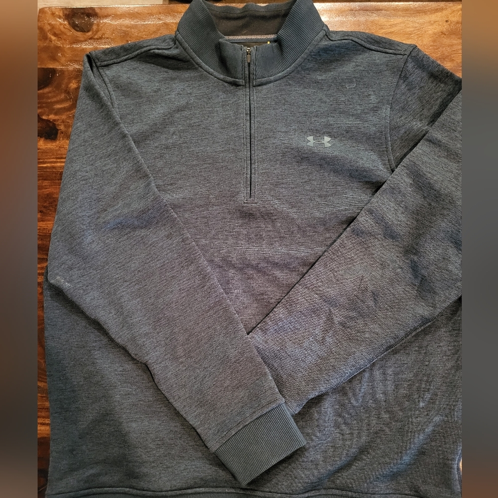 UNDER ARMOUR ATHLETIC 1/4 ZIP PULLOVER ADULT SZ L LOOSE BLUISH/BLK EXCELLENT CON